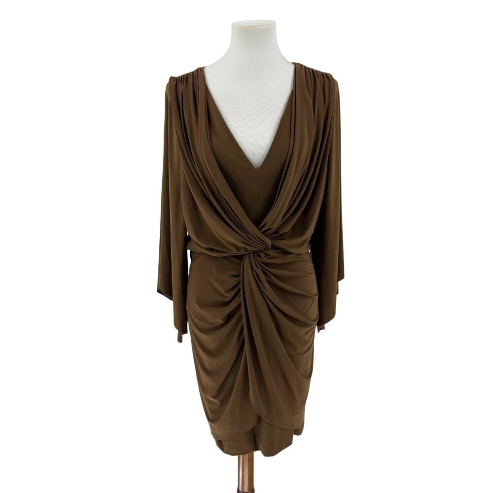 Misa Los Angeles Draped Brown Dress V-Neck Medium